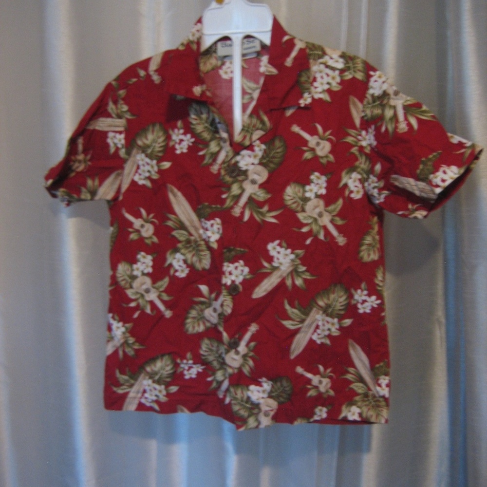 Bishop St. Boy's Button Down Hawaiian Shirt Red/Green/Cream Sz 6 Pre-Owned